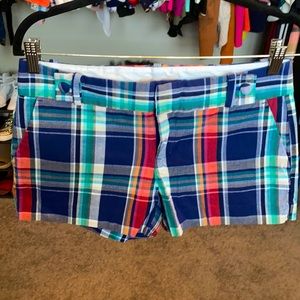 Plaid navy, green, white, red shorts